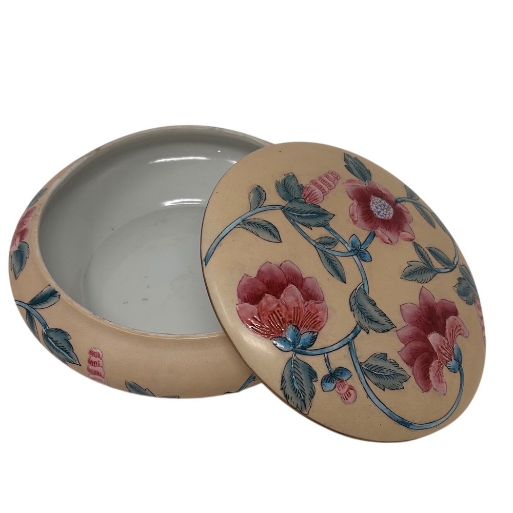 Ethan‎ Allen Home Vintage Floral Porcelain Round Lidded Trinket Box 8 inch